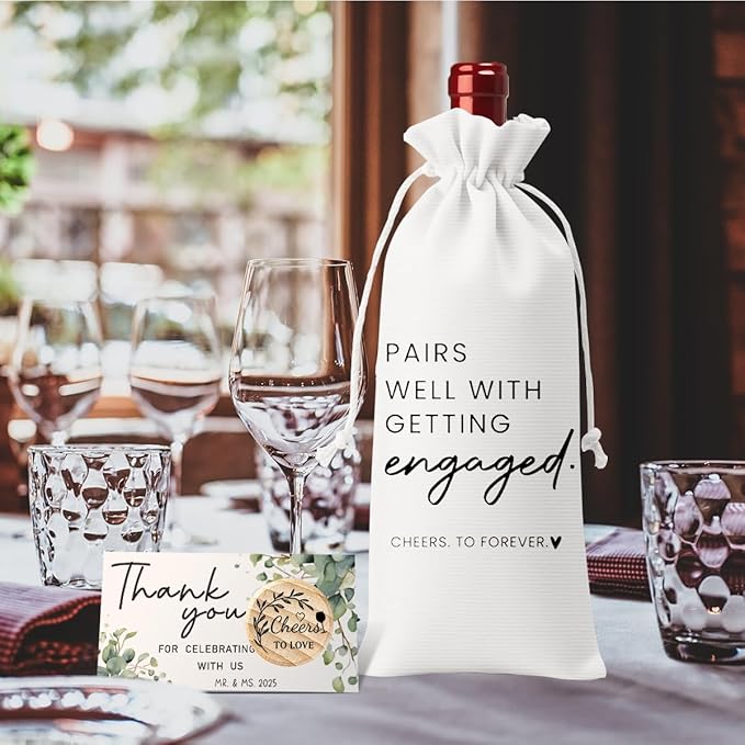 Engaged Gifts Engagement Gifts for Couples Her Engagement Party Decorations Bridal Shower Decorations Wine Gift Bag Cheers To Forever Wine Bag with Thank You Card And Stopper