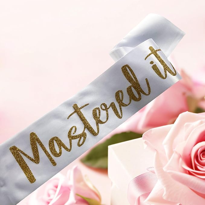 Graduation Mastered It Sash Class of 2025 Glitter Satin Sash for Masters Congrats Grad Decorations Grad Party Supplies,White Gold