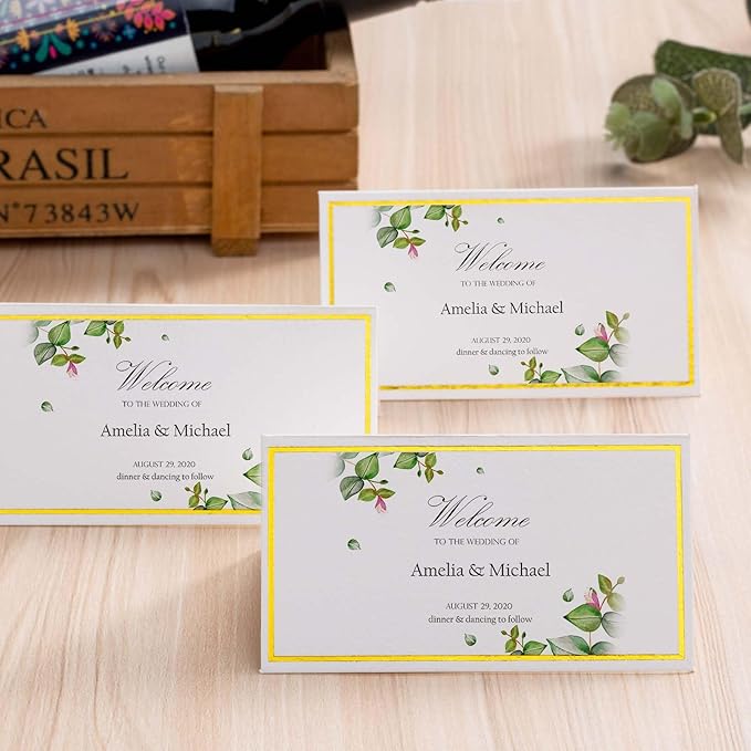 120Pcs Premium Place Cards, Small Table Cards with Gold Foil Border, 2" x 3.5" Tent Card, Escort Cards, Name Card, Wedding Place Cards for Wedding, Table, Dinner Parties, Seating Card