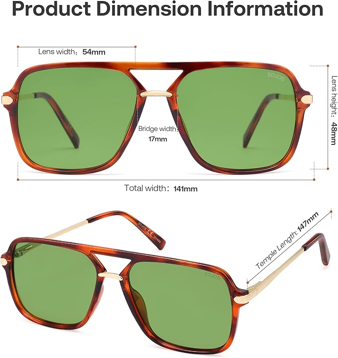 SOJOS Sunglasses for Women & Men, Square, Retro, Polarized Lens, Trendy Aviator, 90s Shades