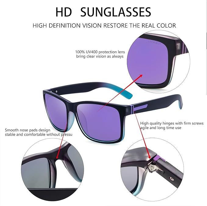 LECKIRUT Vintage Polarized Sunglasses for Men Women Retro Oversized Square Mirror Sun Glasses