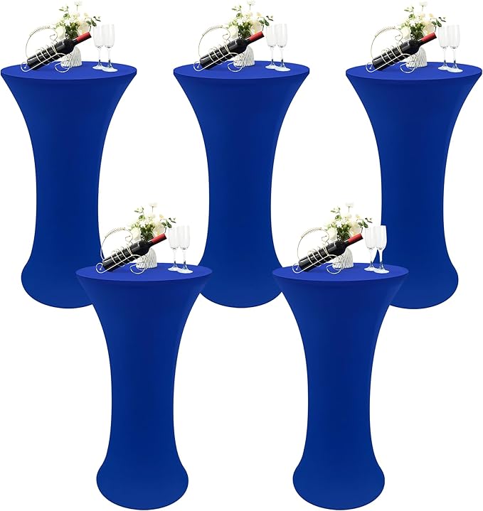 5PCS 24x43 Inch Round Fitted Cocktail Table Cover Royal Blue Spandex Cocktail Table Cloth Highboy Fitted Tablecloth High Top Table Cloths for Party Pub Banquet Bistro