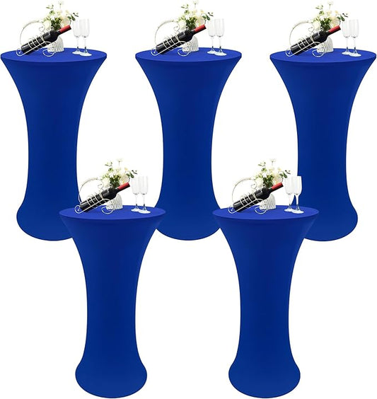 5PCS 24x43 Inch Round Fitted Cocktail Table Cover Royal Blue Spandex Cocktail Table Cloth Highboy Fitted Tablecloth High Top Table Cloths for Party Pub Banquet Bistro