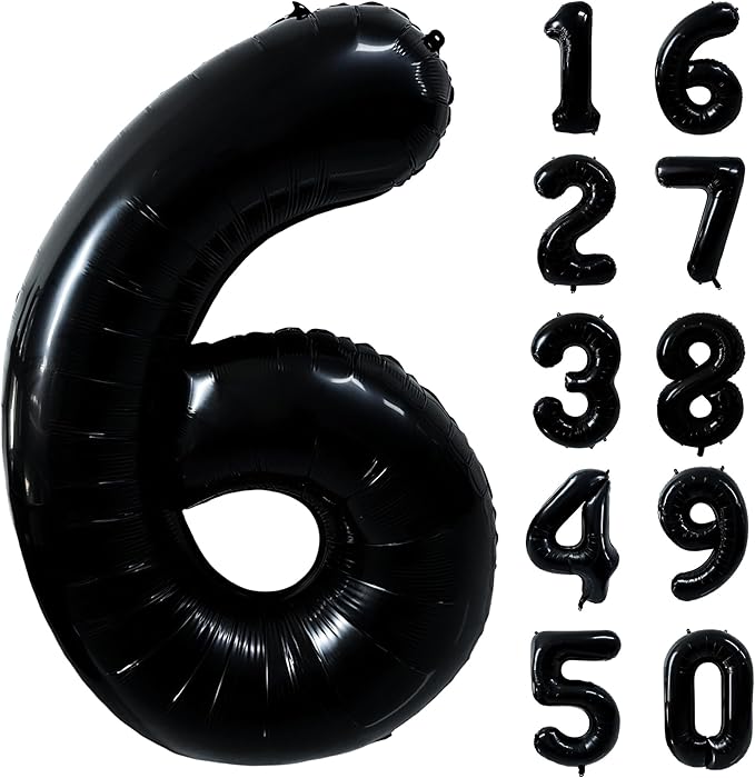 40 inch Black 6 Number Balloon Giant Foil Helium Balloons Black Large Digital Balloon 6 Number 6 Balloons for 6th Birthday Party Decorations Anniversary Events Decoration Supplies