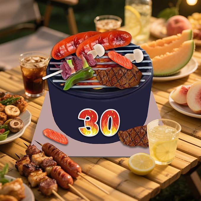 9 PCS BBQ Cake Topper Happy 30 Birthday Barbecue Decorations with Artificial Kebab and Hot Dog for Boys Girls Birthday Party Picnic Camping BBQ Theme Party Supplies