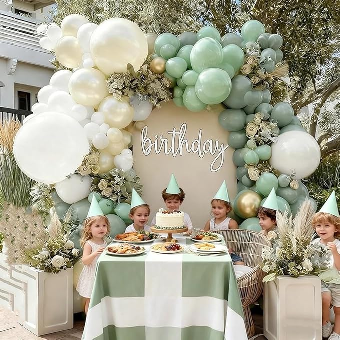 Sage Green White Balloon Garland Double Stuffed Dusty Green White Pearl Balloons Olive Pastel Balloon Arch Kit for Neutral Baby Shower Bridal Shower Birthday Baptism Christmas Party Decorations