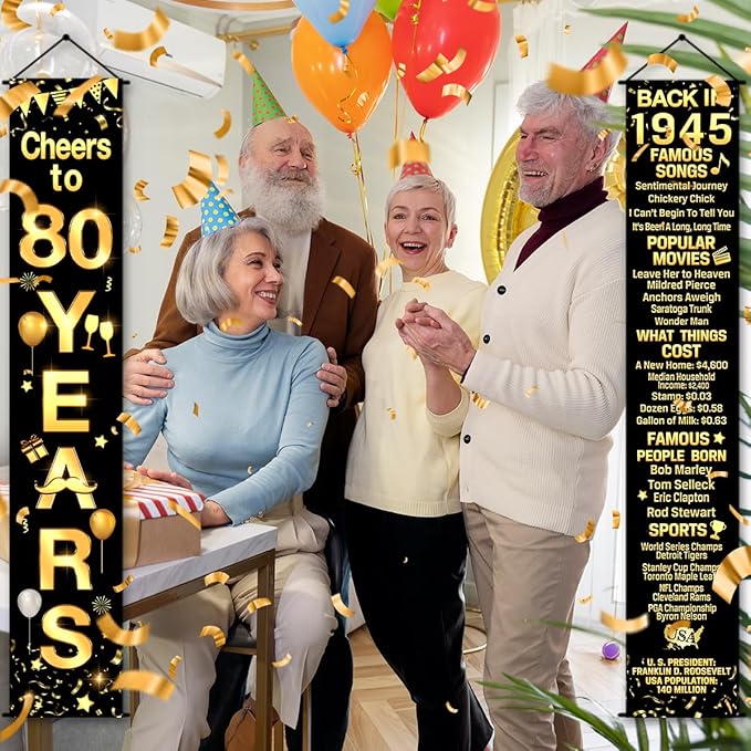 80th Birthday Party Anniversary Decorations Cheers to 80 Years Banner Party Decorations Welcome Porch Sign for Years Birthday Supplies (80th-1945)