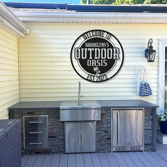 Custom BBQ Sign – Personalized Grill Name Metal Plaque, Outdoor Kitchen Wall Art, Backyard Barbecue Patio Hanging Decoration, Gift for Dad, Grandpa, Father’s Day, Housewarming Present