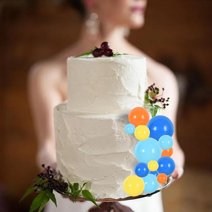 BEISHIDA 40 Pcs Foam Ball Cake Toppers with Sticks Mini Cake Decorations for Birthdays, Weddings, Baby Showers, DIY Baking Supplies, Anniversary Party (Blue，Orange，Yellow)