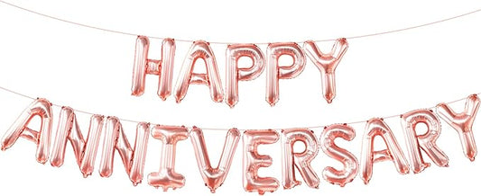 KatchOn Rose Gold Happy Anniversary Balloons Letters - 16 Inch | Anniversary Banner for Decorations | Backdrop | Balloon Banner