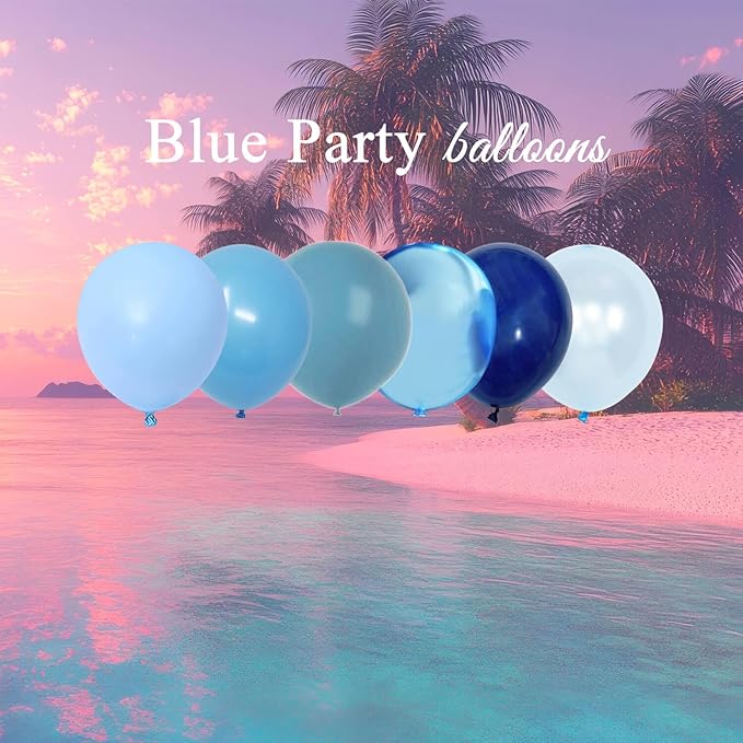 Blue Balloons, Light Blue and Navy Blue Birthday Balloons Party Decorations- 48Pcs 12inch Shades of Baby Blue, Pearl & Metallic Blue Latex Baloons for Balloon Arch Kit - Baby Shower Boy, Men Party