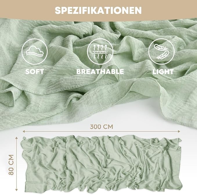 Artoid Mode Boho Cheesecloth Gauze Sage Green Wedding Table Runner, 120 Inch Seasonal Fabric Kitchen Dining Holiday Table Decor for Home Party Indoor