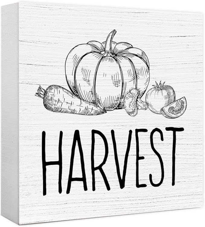 Funny Autumn Wood Box Sign Pumpkins Harvest Wooden Block Desk Decor for Home Office Kitchen Cubicle Table Shelf Tabletop,Farmhouse Fall Sign Decor
