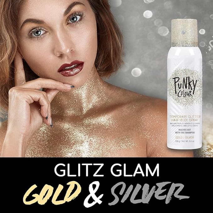 Punky Temporary Hair and Body Glitter Spray, Gold/Silver – Glitters Hairspray, Adds Shimmery Glow, Hair Glitter for Kids, Women, Men 3.5 oz