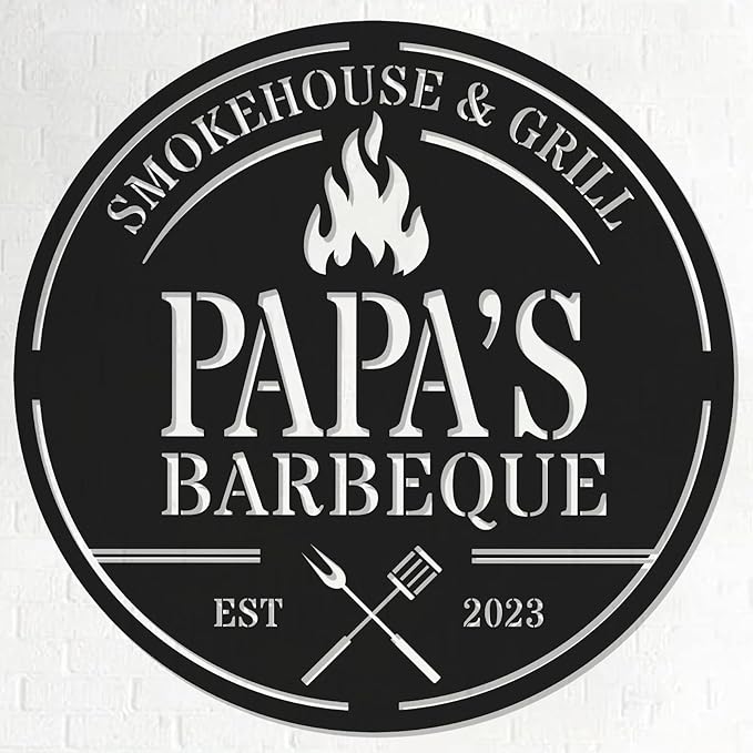 Personalized BBQ Grill Metal Sign - Custom Barbecue Kitchen Hanging Decor - Outdoor Patio, Porch Accessories - Gifts for Dad, Grandpa, Husband, Pop