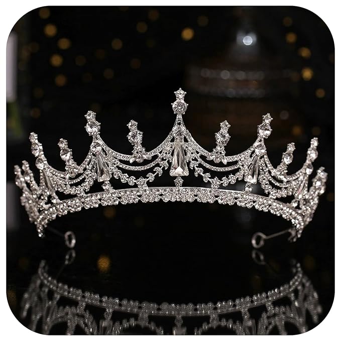 Silver Crystal Princess Queen Tiara - Bride Rhinestone Crowns Headband for Women Wedding Birthday Halloween Prom Pageant Party Coming of Age Ceremony,Photo Props （HG608-Silver White）