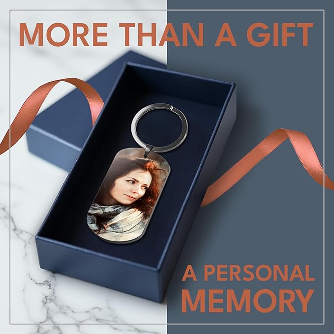 Custom Picture Keychain with Engraved Text – Personalized Gift for Boyfriend, Girlfriend – Anniversary – Made in USA