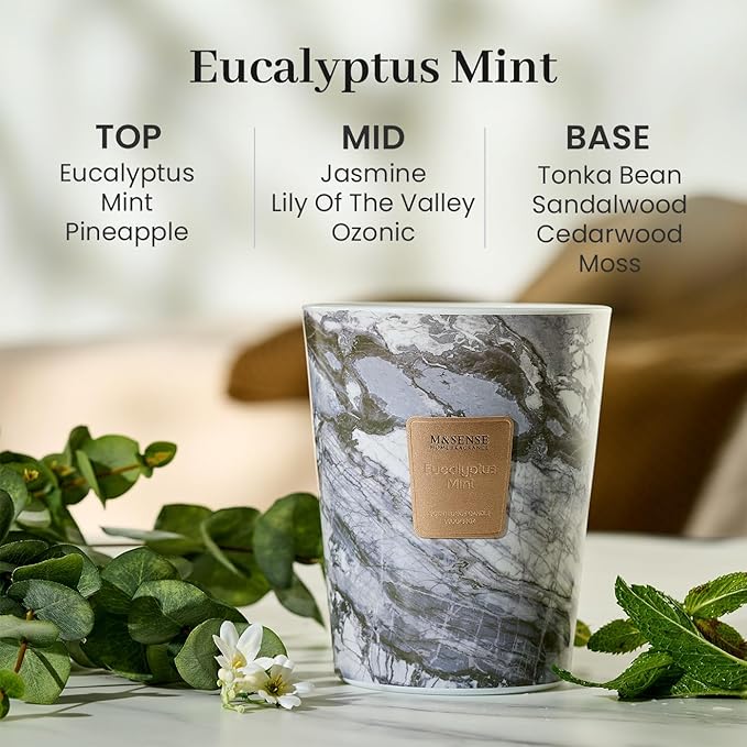 M&SENSE Extra Large Candle 35oz 150H EucalyptusMint Scented, 3 Wick Highly Scented Jar Candles, XL Large Christmas Gift Candle for Women, Long Lasting Burning for Holiday, Thanksgiving, Christmas