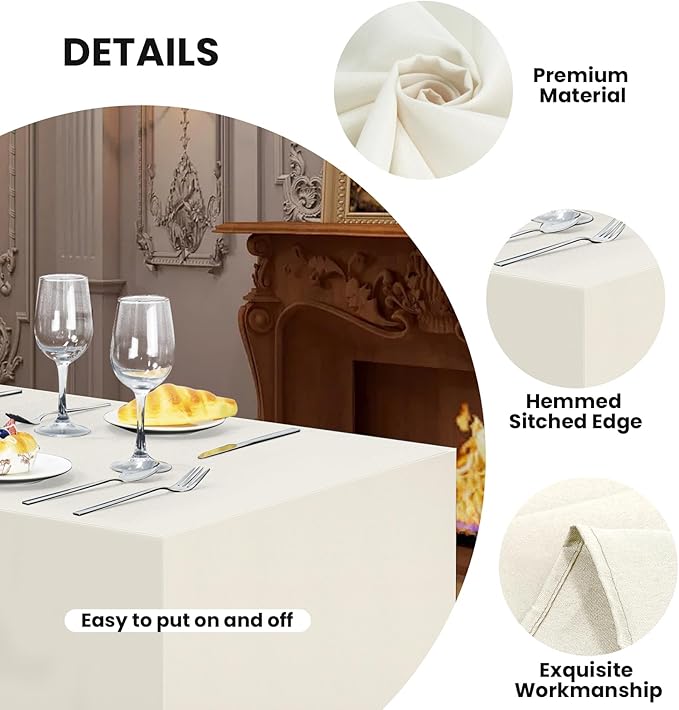 Ascoza 2 Pack Fitted Tablecloth for 8 Foot Rectangle Tables 96 x 30 Inch Ivory Table Covers Water Resistant Polyester Table Cloth for Wedding, Parties,Display, Trade Show (Ivory)
