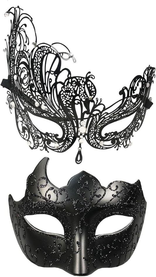 Masquerade Mask for Couple Mardi Gras Venetian Party Mask Set Halloween Costume Accessory