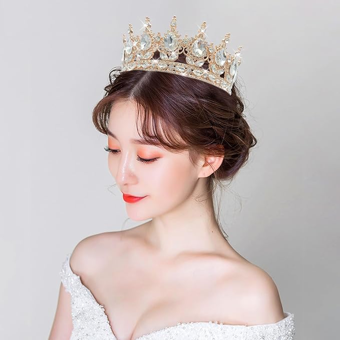 Queen Rhinestone Wedding & Bridal Crowns - Rose Gold & White Tiaras for Women - Costume Party & Princess Birthday Accessories