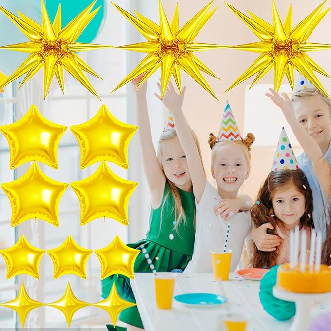 22 Pcs Gold Star Balloons,22/18/10 Inch Star Foil Mylar Balloon,Spike Balloon and Four Pointed Balloons for Party Supplies Christmas Birthday Wedding Photo Booth (Gold)
