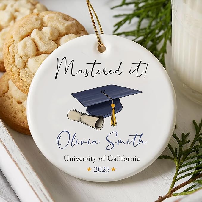 Personalized Class of 2025 Graduation Gifts, Mastered It Christmas Ornaments 2025, Master Degree Graduation Gift for Him Her, Custom Masters Degree Christmas Ornament Gifts for Women Men
