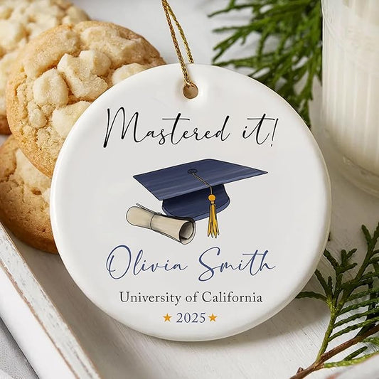 Personalized Class of 2025 Graduation Gifts, Mastered It Christmas Ornaments 2025, Master Degree Graduation Gift for Him Her, Custom Masters Degree Christmas Ornament Gifts for Women Men