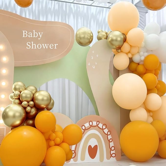 Orange White Nude Gold Balloon Arch Kit, 166Pcs Dusty Orange White Sand Metallic Gold and Nude Balloons for Birthday Party Baby Shower Bridal Shower Wedding Decorations