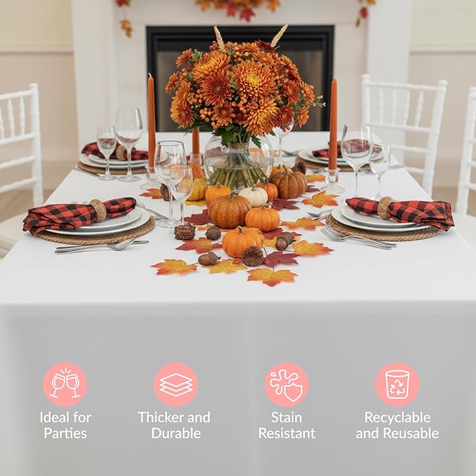 Prestee 4 Pack Plastic Table Cloth Disposable - 108" x 54" White Table Cloth Rectangle Table Cover - Heavy-Duty Waterproof Disposable Tablecloths for Weddings, Parties, BBQs, and Outdoor Dining Events