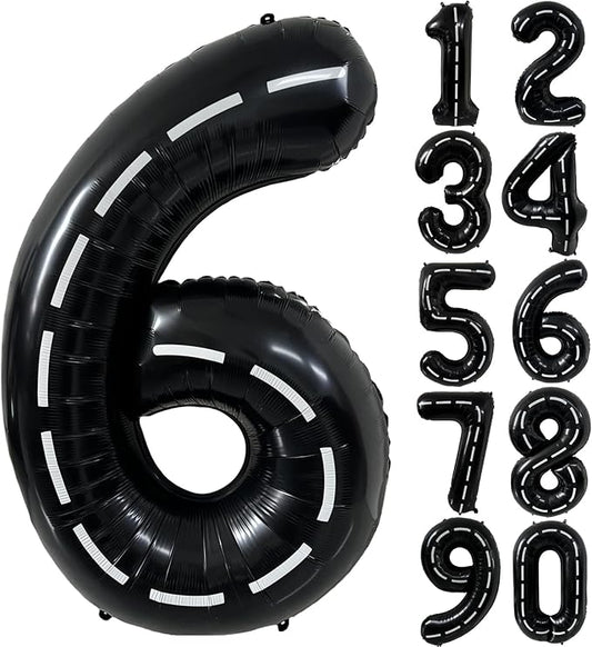 40 Inch Race Car Black Number Balloons Race Car Birthday Party Balloons Large Black Number 6 Balloons Boys 6th Birthday Party Race Car Theme Party Decorations Supplies（Digital 6）