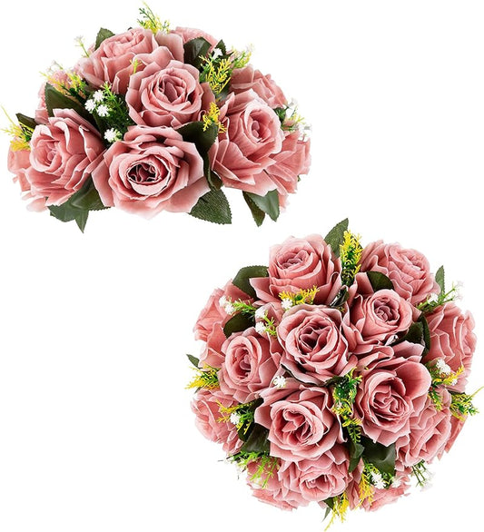 BLOSMON Dusty Pink Flowers Centerpieces: 2 Pcs Artificial Roses Flowers Balls for Wedding Dinning Table - Fake Silk Kissing Floral Arrangement for Home Party Event Decor