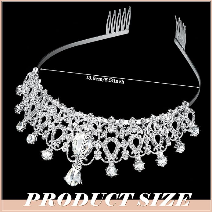 12 Pcs Crystal Tiara and Princess Crown with Comb Crown Rhinestone Women Girls Tiara Headpiece Queen Hair Accessories for Birthday Party Wedding Prom Halloween Cosplay Costume