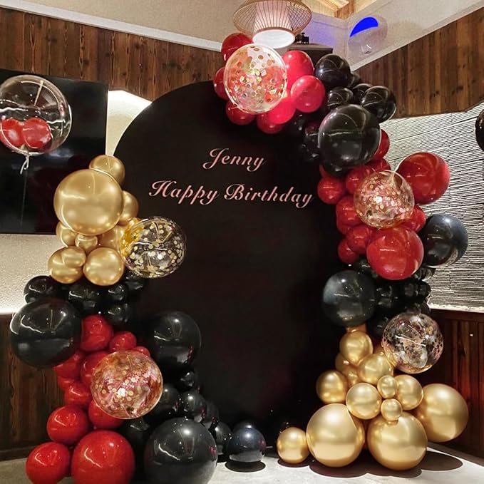 Red Black Gold Balloons Arch Kit with Gold Confetti, 166Pcs Red Gold Black Balloons Garland for Birthday Wedding Anniversary Movie Casino Night Hollywood New Years Festival Decorations
