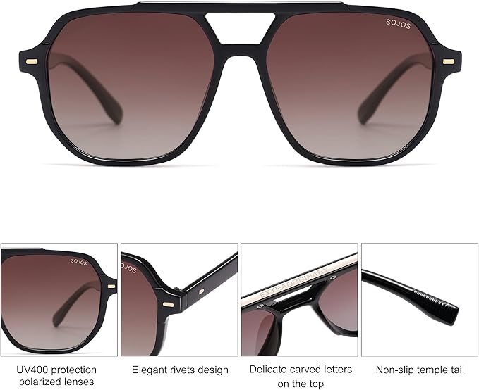 SOJOS Retro Trendy Aviator Polarized Sunglasses Men Women Vintage 70s Square Stylish Frame Sun Glasses SJ2283