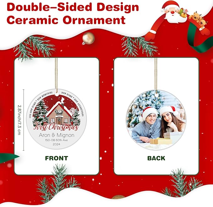 Custom Ceramic Christmas Ornaments with Photo Text - Personalized New Home Christmas Hanging Decorations Decorations