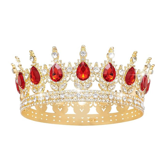 Queen Crown Rhinestone Wedding Crowns and Tiaras for Women Costume Party Hair Accessories Princess Birthday Crown Crystal Bridal Crown (Gold & Red Crown)
