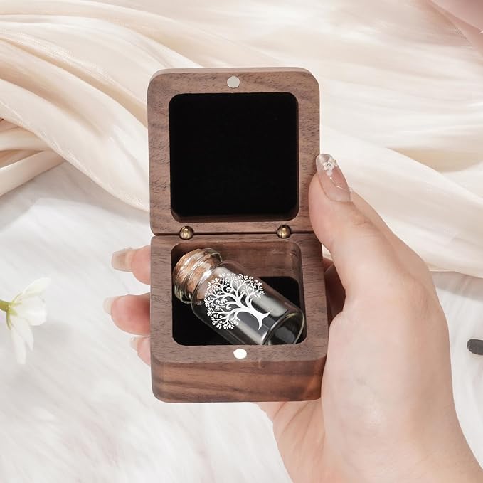 SOITIS Wooden Box for Ashes - Small Glass Urn for Human Ashes Keepsake, Mini Urns for Ashes Cremation Holder, Funeral Keepsake for Women Men - White Tree Urn