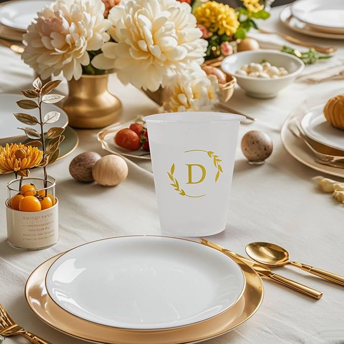 100 Monogrammed Cups Disposable Initial Plastic Cup 12 oz Wedding Personalized Cup for Wedding Reception Baby Shower Birthday Party(Letter B)
