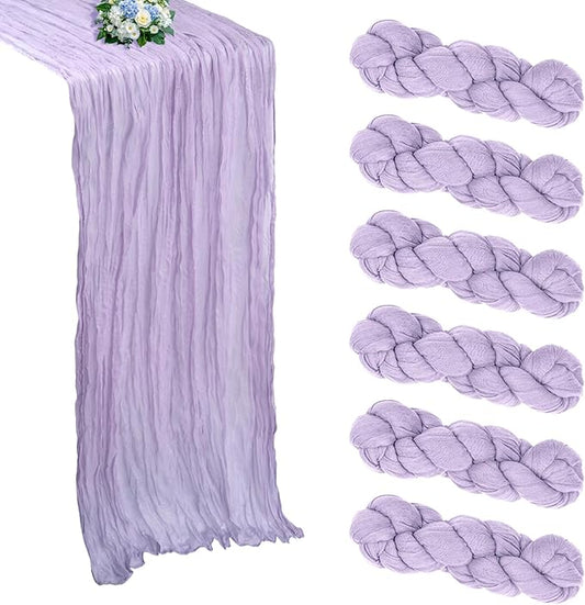 6 Pack Lavender Cheesecloth Table Runner 10FT Boho Cheese Cloths Gauze Fabric Table Runners 120 Inch Rustic Sheer for Wedding Birthday Party Baby Shower Centerpiece Home Decorations