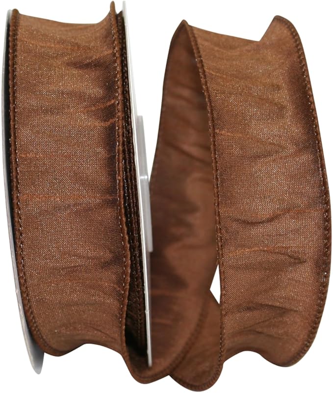 Reliant Ribbon 92975W-092-09F Dupioni Supreme Wired Edge Ribbon, 1-1/2 Inch X 10 Yards, Brown