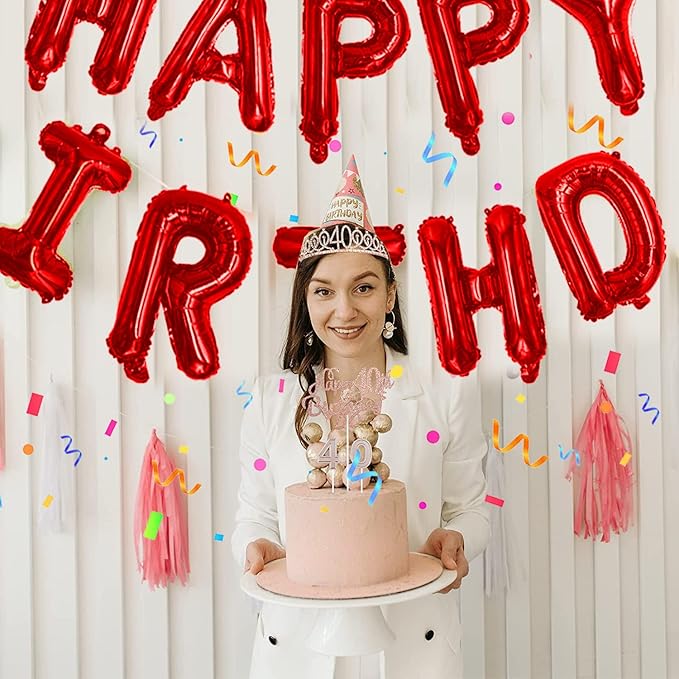 76pcs Happy Birthday Balloon Banner, Red Balloons Letters, Personalized 16" Mylar Foil Birthday Decorations includes 2 Sets A- Z, 1 set Number 0-9 and "HAPPY BIRTHDAY" letters (with Balloon Pump)
