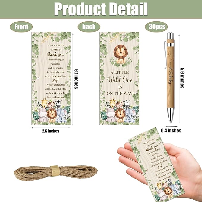 Toerifer 30 Pcs Jungle Baby Shower Gifts, Gender Reveal Souvenirs Prizes, Baby Shower Favors for 30 Guest, Included Bamboo Pens Greeting Cards, Woodland Animal Gender Reveal Party Decorations
