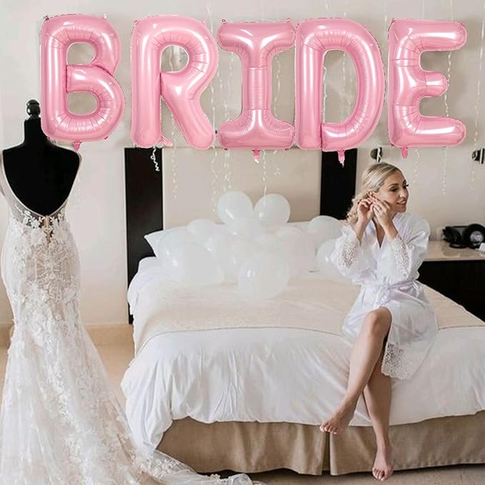40 Inch Pastel Pink BRIDE Balloons Bachelorette for Bridal Shower, Light Pink BRIDE Mylar Foil Balloon Letter, Baby Pearl Pink Alphabet Balloon for Wedding Engagement Bride to be Party Decorations