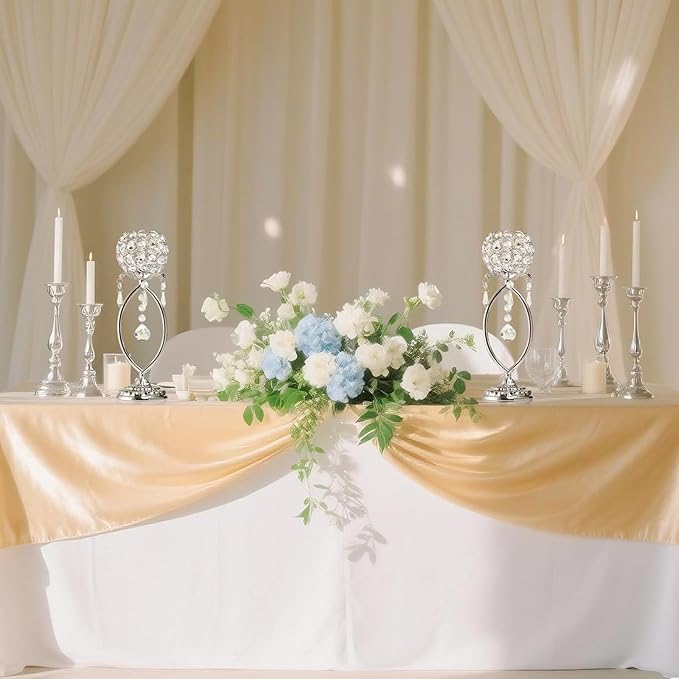 2 Pcs Silver Elegant Metal Crystal Tea Light Candle Holders with Crystal Pendants, Hollow Design - Wedding Table Centerpieces for Anniversary Birthday Party, Home Decor