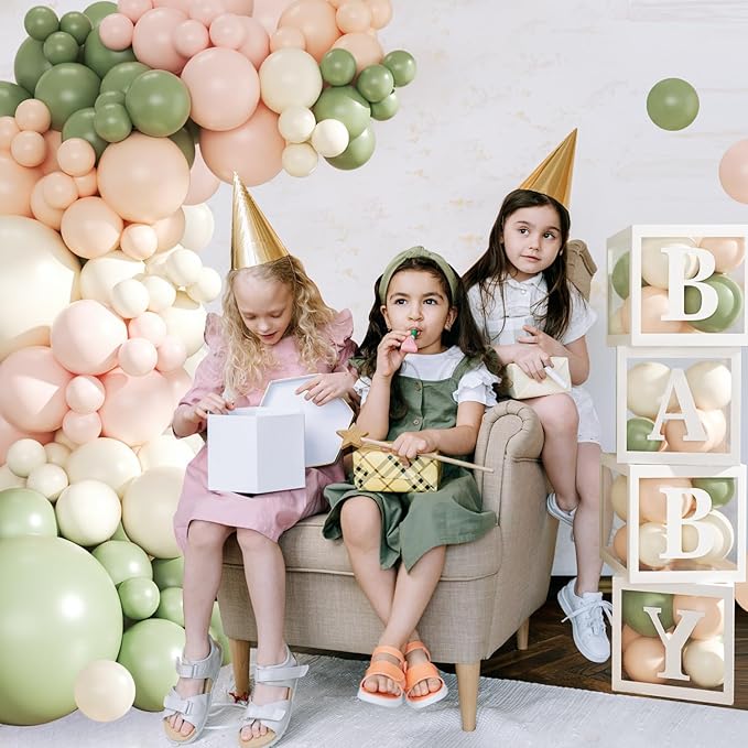 Pink and Sage Green Balloon Arch Garland Kit, 132Pcs Wildflower Baby Shower Decorations for Girl Boxes with Letters for Boho Baby Shower Gender Reveal Birthday Party Decorations