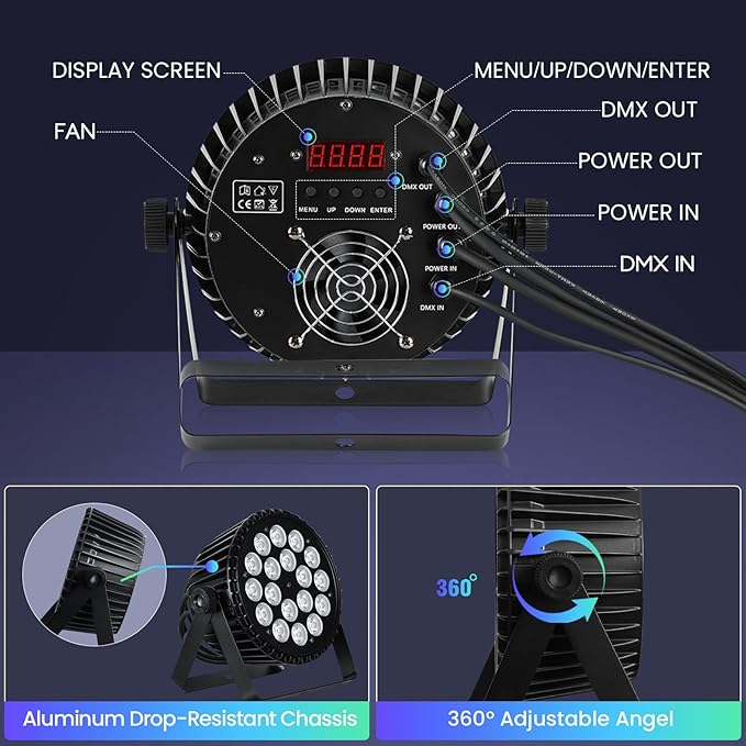 Big Dipper LED Stage Lights Par Lights 18×18W RGB+Amber+Lime+UV 6in1 Bright Lighting with Strobe/Wash Effect DMX512 Sound-Activated for Event Concert Club Church 4 Pack
