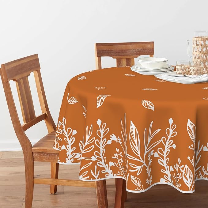 Horaldaily Fall Tablecloth 60x60 Inch Round, Thanksgiving Autumn Harvest Orange Wild Flowers Table Cover for Party Picnic Dinner Decor