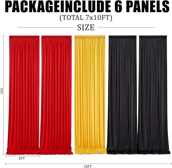 Red Black Yellow Backdrop Curtains Birthday Party Decorations Curtain Backdrop for Baby Shower Festival Decor 10×7ft
