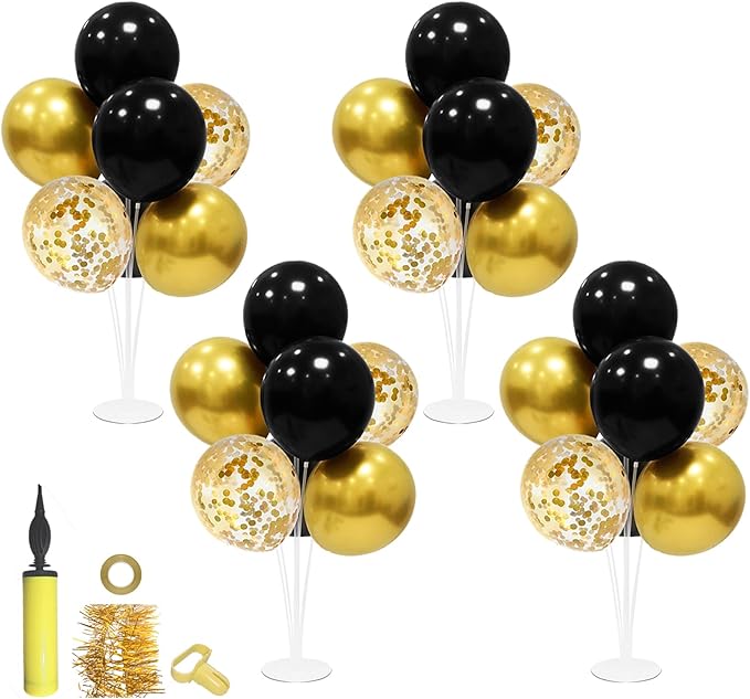 Black and Gold Party Decorations 4 Set Balloon Stand Table Centerpieces for Men's Women's Birthday Wedding Retirement Anniversary Graduation New Years Eve Party Supplies 2026